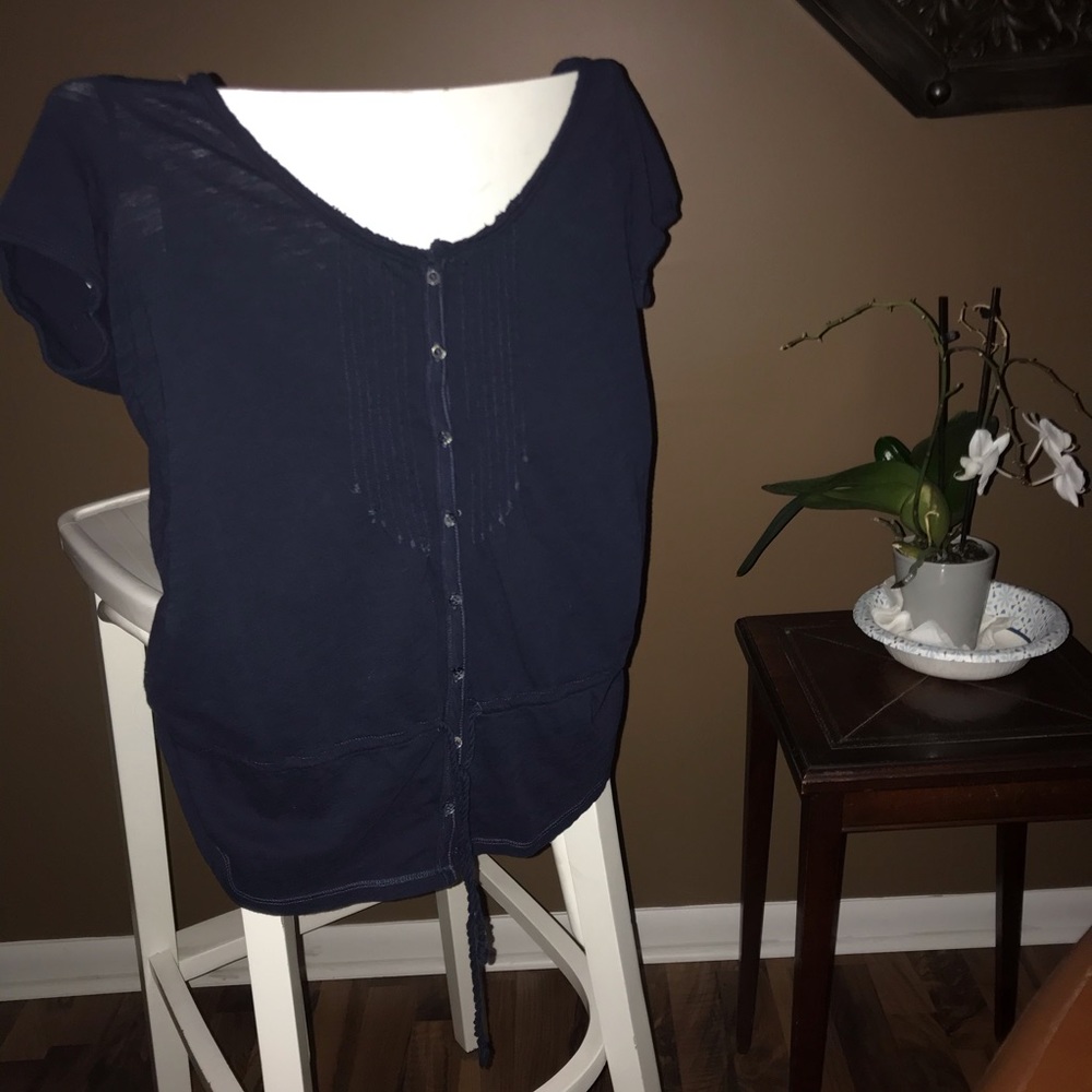 Boat neck navy drawstring AEO Blouse- casual